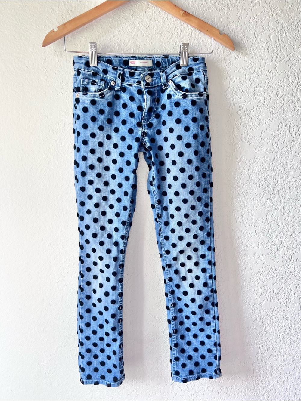 Levi’s 711 Skinny Black Velvet Polka Dot Jeans Sz 10